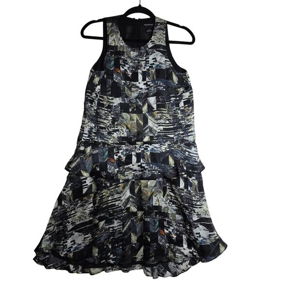 Club Monaco Sz0 100%Silk Geometric Shift SexyUnique Drop waist dress QuietLuxury - Picture 1 of 13